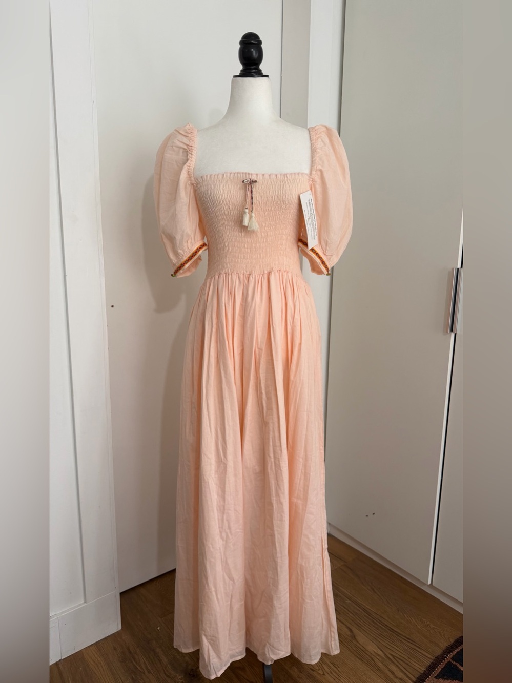 NWT MILLIE MACINTOSH x PITUSA “salt pink”Puff-Sleeve Smocked Maxi Dress (reg)